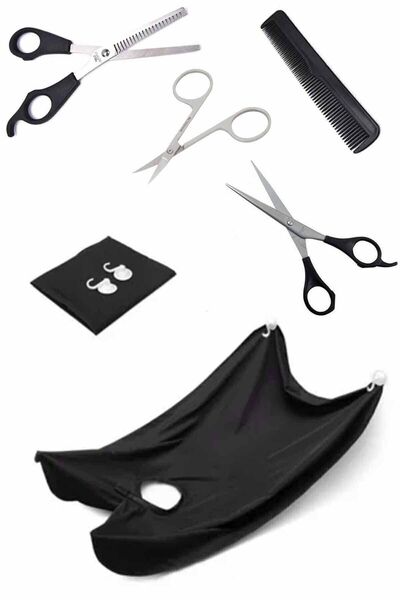 Yayke 5 Parça Kuaför Seti Saç Kesme Makas + Inceltme Ara Makas + Tarak + Berber Önlüğü + Kaş Makas