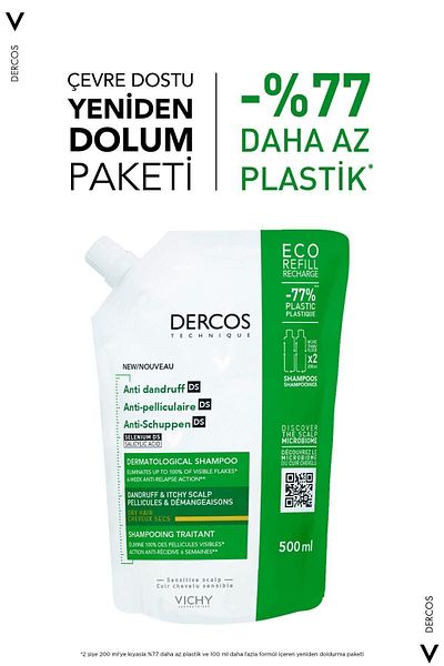 Vichy Dercos Anti-Dandruff Anti-Schuppen-Pflege-Shampoo, trockenes Haar, Nachfüllpackung 500 ml