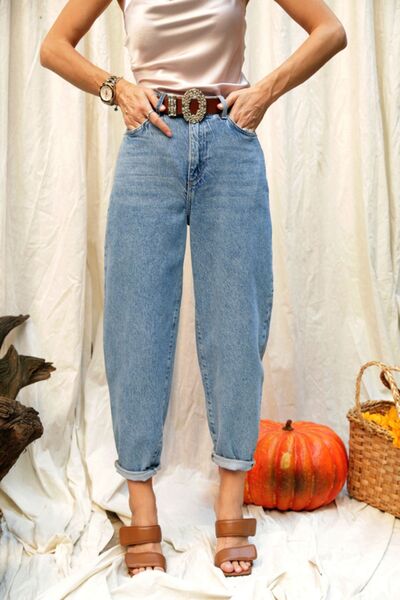 İBABUTİK Blue color mom jean with bombs