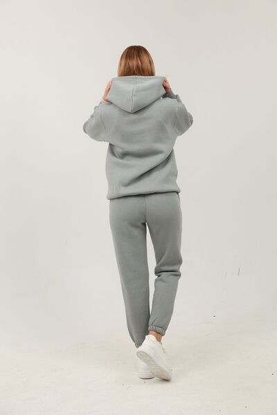 TKT Σετ γυναικεία αθλητική φόρμα - 3 κλωστές, κουκούλα, τσέπη καγκουρό, μαλακό φλις