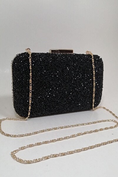 PARKTAN Yakamoz Siyah Kadın Taşlı Abiye Clutch Portföy Çanta