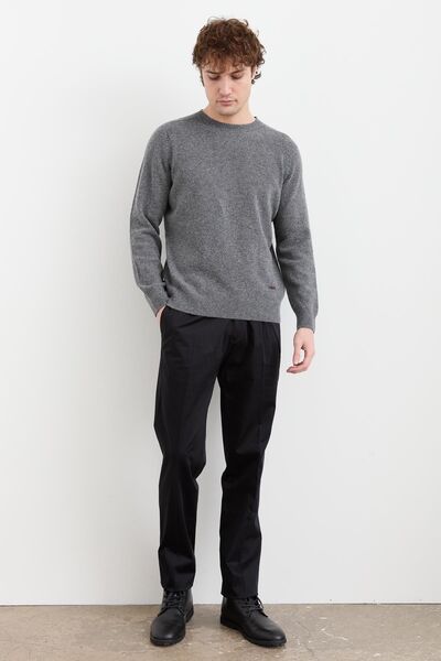 Desen Triko Men's Crew Neck Basic Wool Sweater Smoked