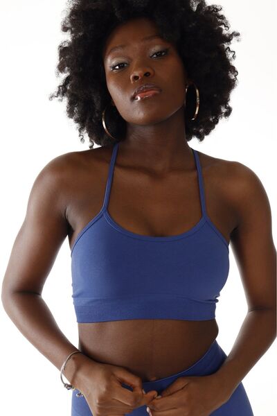 quitaly Virtus Çapraz Askılı Seamless/Dikişsiz Büstiyer İndigo με μαξιλαράκια