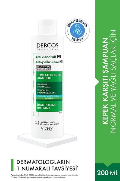 Vichy Dercos 200 ml – Haarpflegeshampoo, Anti-Schuppen, für fettiges, normales Haar