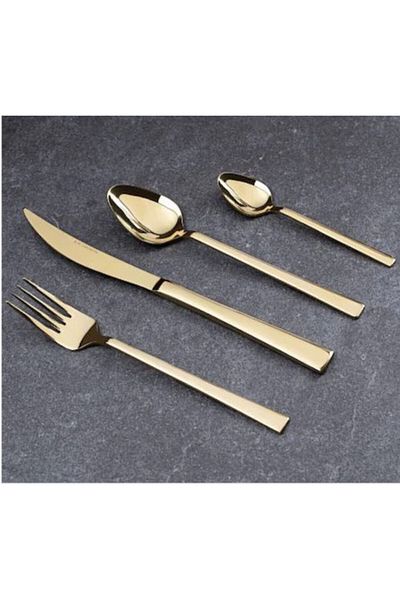ÖZ Titanium Gold Dilay 6 Person Fork Spoon Knife Set - 3mm