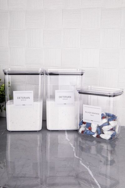 Home 3'lü Deterjanlık Seti Etiketli Tablet Deterjan Renkliler Beyazlar Saklama Kutusu