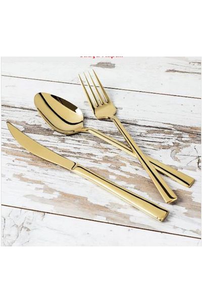 ÖZ Titanium Gold Dilay 6 Person Fork Spoon Knife Set - 3mm