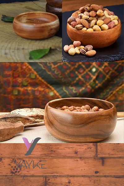 Yayke Round Natural Wooden Snack Bowl| Organic Wooden Bamboo Bowl Snack Bowl Set - (4 Pieces)