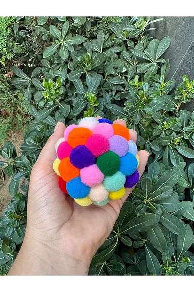 Yumuşakkeçe 7 cm Plush Cat Play Ball - Pompom Design