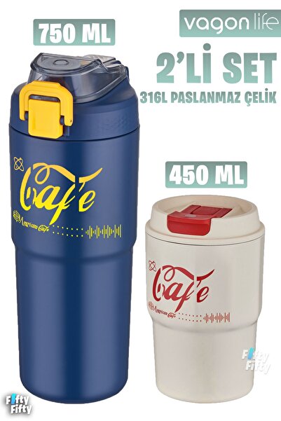 Vagonlife ترمس مزدوج الاستخدام سعة 750 مل ومجموعة أكواب قهوة سعة 450 مل