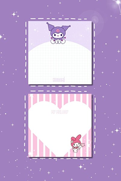PastelSanat 2'li 10x10 cm Kuromi | My Melody Not Defteri Not Kağıdı Bloknot N...