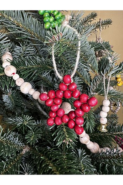 ZELA 1 Decorative Wooden Bead Star 7 cm New Year Red