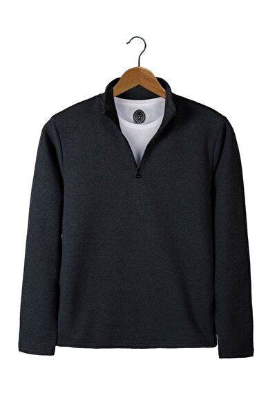 Terapi Men Erkek Füme Yarım Fermuarlı Basic Düz Sweatshirt