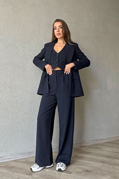 Seda Yalçın Atelier بدلة ثلاثية فاخرة باللون الأزرق الداكن