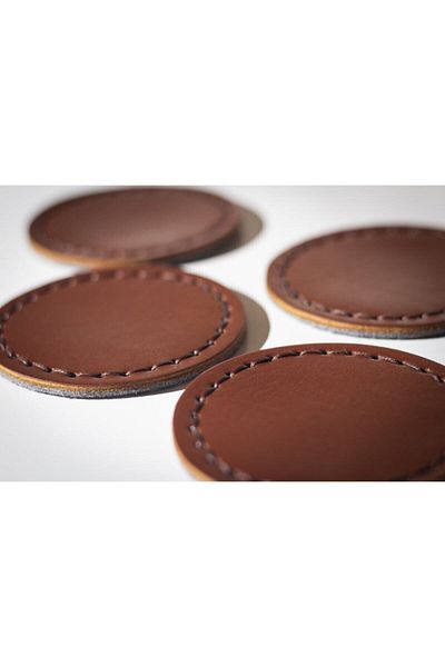 Hi Leather Genuine Leather Coasters Red Brown (Set of four)