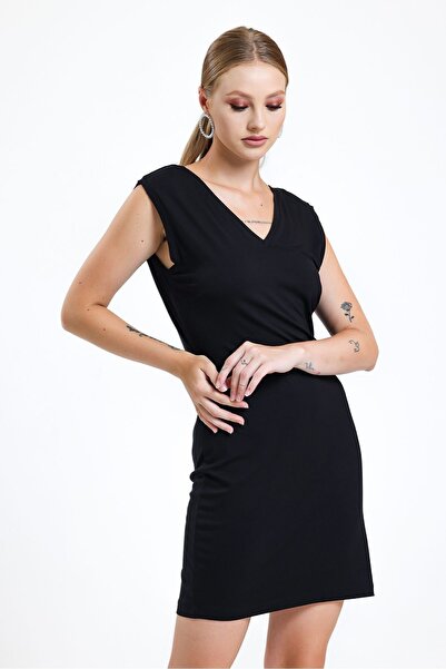 Sense Μαύρο αμάνικο φόρεμα βισκόζης με λαιμόκοψη - Elb35023