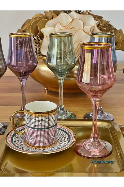 Paşabahçe Luxury Coffee Colored Water Soft Drink Cup for 6 People - Dowry Gift