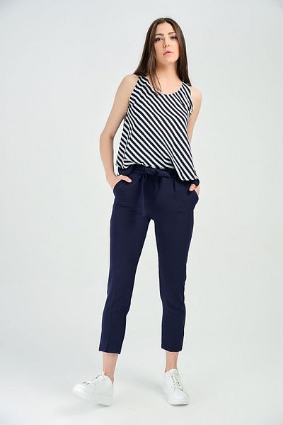 Sense Belted Fabric Trousers| Pnt19018 Navy Blue