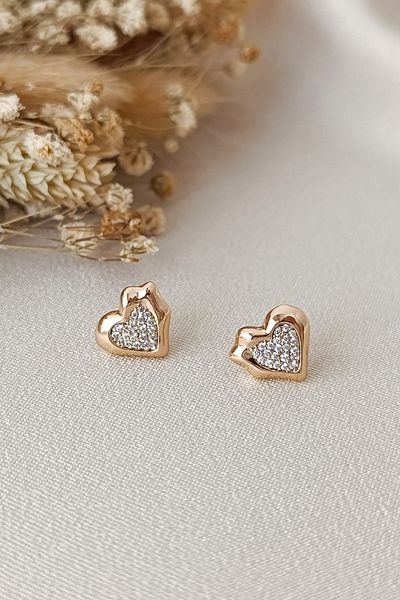 COSİTA Minimal Heart Figured Zircon Filled Rose Earrings