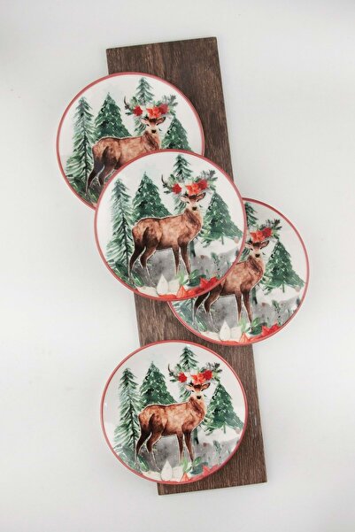 Bursa Porselen Dekor Christmas deer 4 parça porselen pasta tabağı