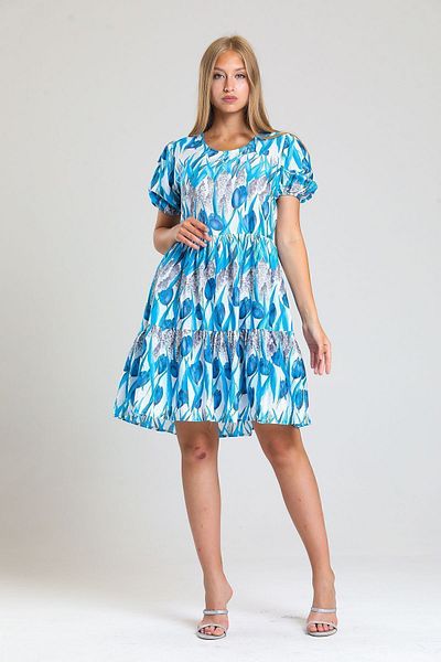 Sense Rochie cu maneci din cauciuc cu spate si buzunare laterale - Lale Des.Blue |   Elb34306