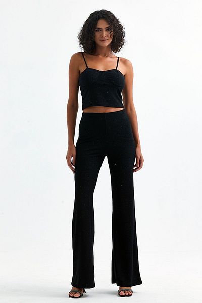 Sense Black Glittery Pukuro Evening Dress - Elastic Waist Trousers| Pnt35399