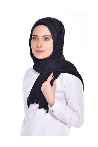 Moda Blue Pleated Black Front Ready Thin Sponge Ready Shawl/practical Shawl Scarf