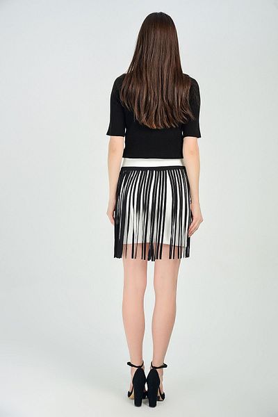 Sense Short Leather Tasseled Steel Skirt| Etk14332 Ecru