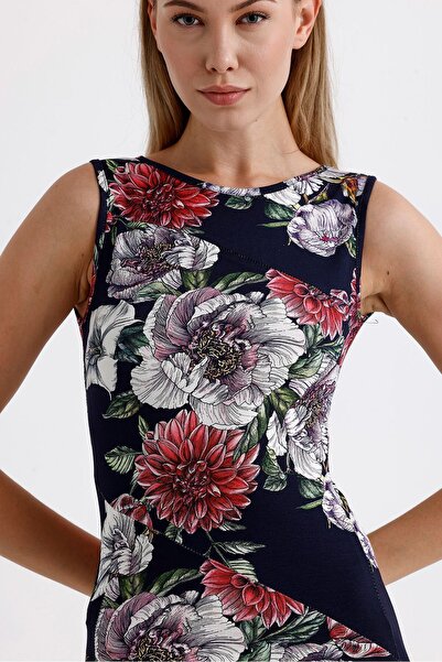 Sense Lycra Viscose Dress - Sleeveless and Slit | Elb35734 Navy Rose