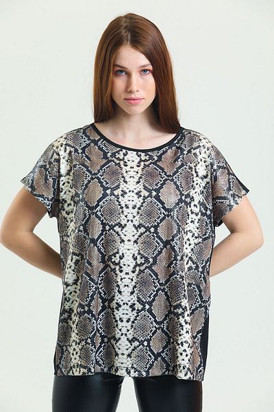 Sense Plus Size Sequined Blouse - Beige, Black Snake Pattern| Blz34612