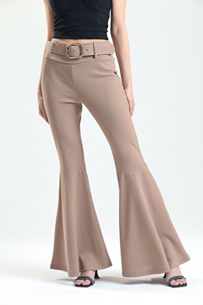 Sense Kumaş Kaplama Kemerli Diz Altı Volanlı Pike Pantolon | Pnt32971 Vızon
