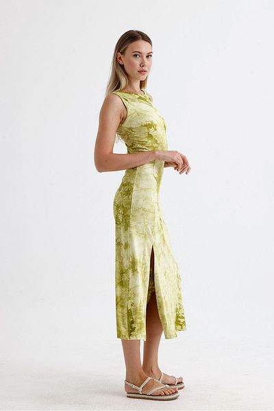 Sense Φόρεμα Fistik Green Lycra Viscose - με σχισμή και αμάνικο ELB35734
