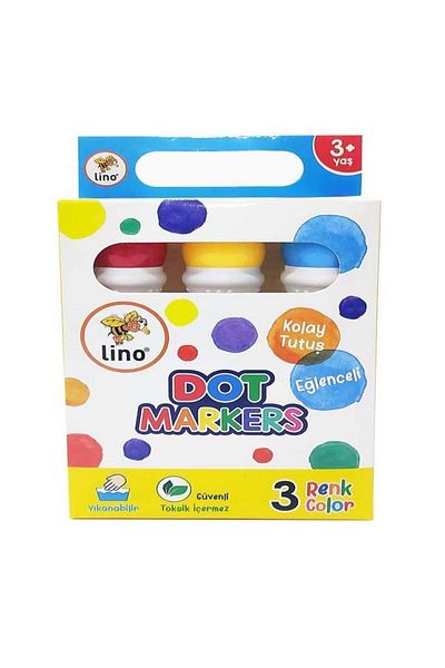 Lino Dot Markers Paint Pen Yellow Blue Red 3-Piece Washable Ln-603