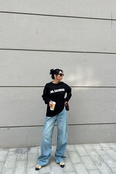 Seda Yalçın Atelier Baggy Jean - Blue Stitching Detailed