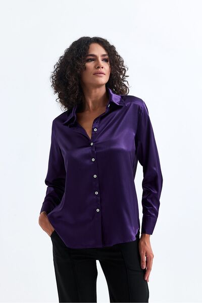 Sense Lightly Flowy Satin Shirt| GML35403 Purple