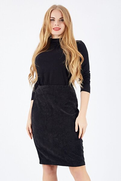 Sense Long Velvet Skirt with Hidden Zipper| Etk32567 Black