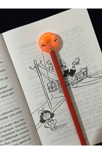 odaburada Cute Pencil Ornament-Pencil Head with Orange Donut Figure