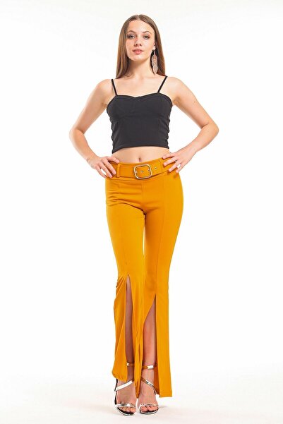 Sense Штани з підкосами та воланами, сталеві | Pnt32698 Гірчичний