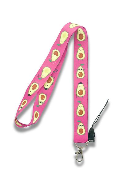 PABALAS Pink Avocado Patterned Collar Card and Phone Strap with Lanyard Strap