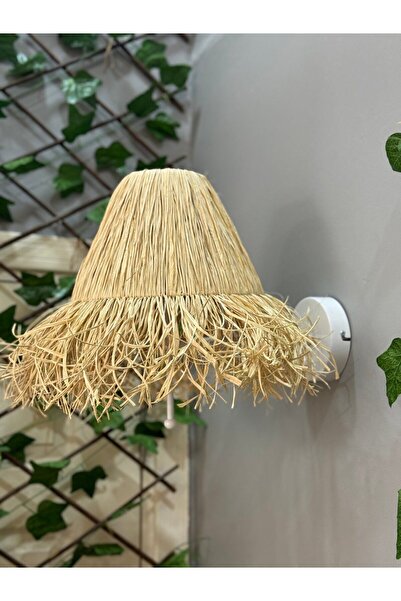 Maison Avf Bohem Hasır Rafya Saçaklı El Yapımı Beyaz E27 Ampül Kablolu Aplik