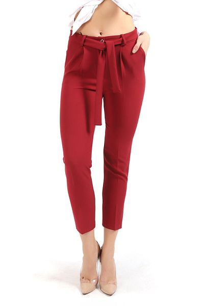 Sense Waist Cuffed Fabric Trousers| Pnt19018 Claret Red