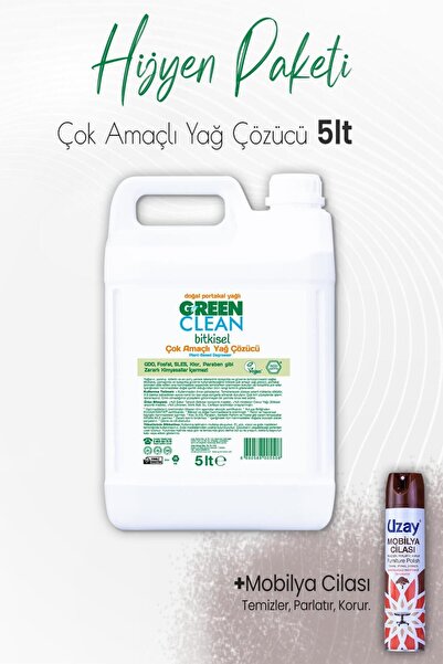 Green Clean Bitkisel Çok Amaçlı Yağ Çözücü Portakal Yağlı 5 lt ve Mobilya Cil...