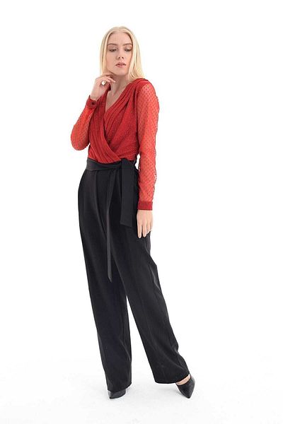 Sense Women's Red Hürrem Patterned Glittery Back Zippered Lined Jumpsuit Tlm31441