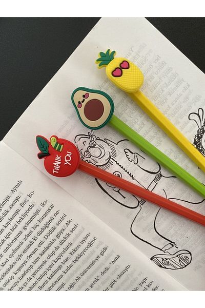 odaburada Cute Pen Ornament with Avocado-pineapple-apple Figures Set of 3