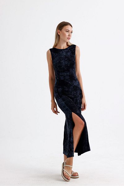 Sense Μαύρο φόρεμα Lycra Viscose - με σχισμή και αμάνικο |   ELB35734 Μπατίκ