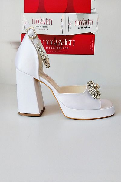 Modavien Pantofi de mireasa de dama alb 10 cm din satin