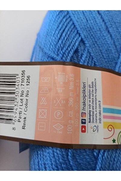 NAKO 1256 Bebe 100 Ip El Örgü Iplikleri Yelek Hırka Şal Atkı Bebek Ipi, Denim, 100 Gr