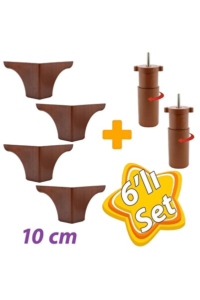GLASWEN Açelya 6'Lı Set 10 cm Ceviz Mobilya Ünite Çekyat Koltuk Kanepe Ayağı ...