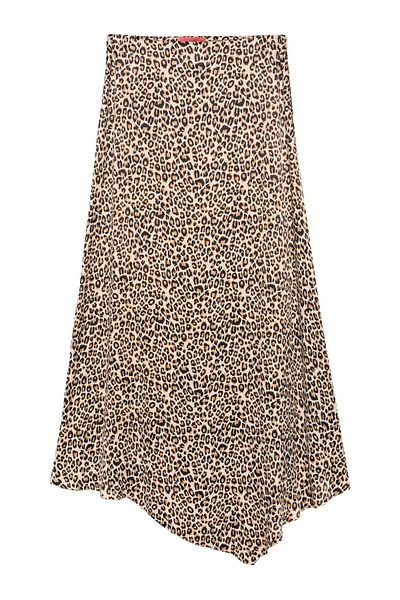 Quzu Beige Satin Midi Skirt - Leopard Pattern