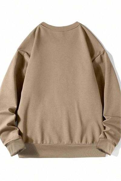 NO 601 Μπεζ φούτερ Unisex - Planet Printed, Crew Neck
